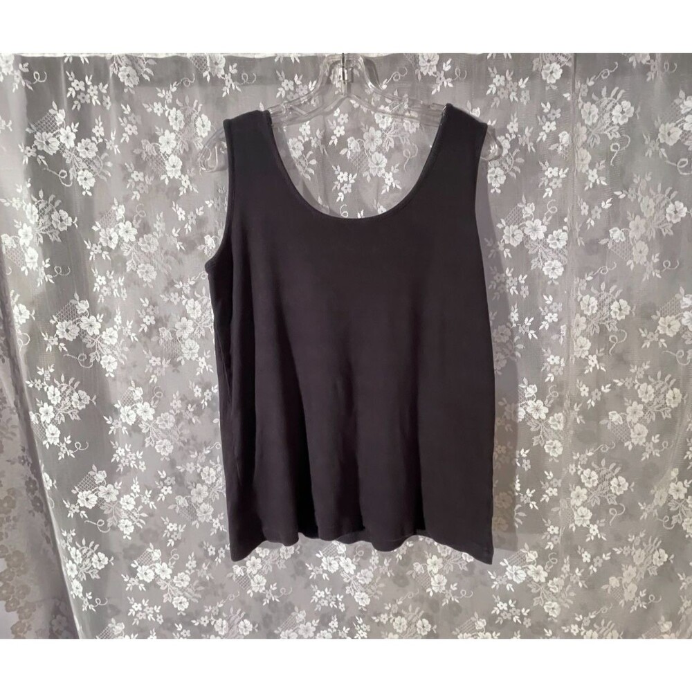 Woman Within Black Tank Top Size Large 18/20 100% Cotton Basic Ribbed Summer